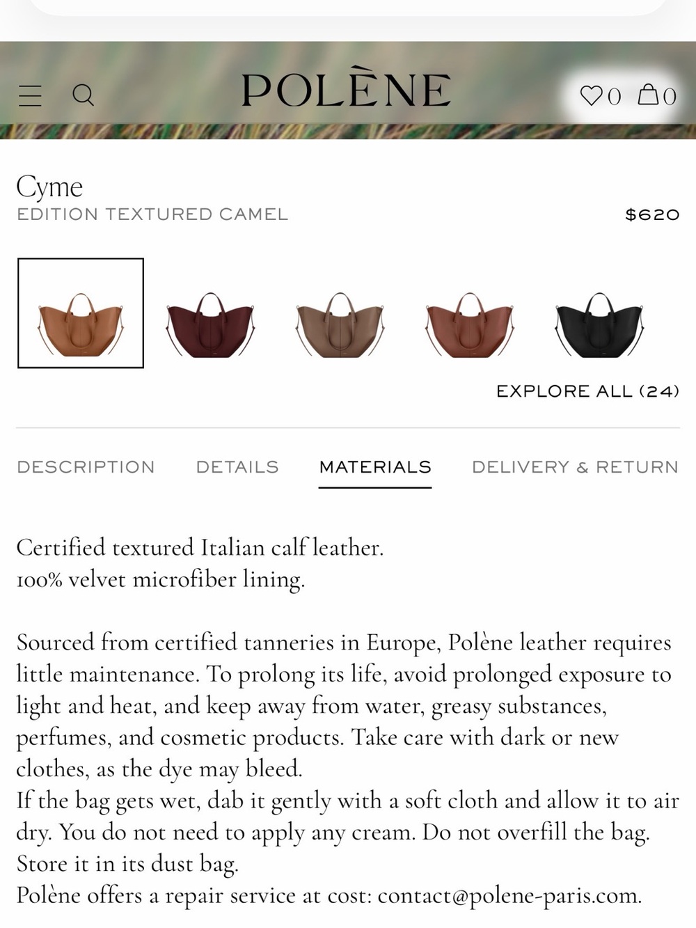 POLENÉ Cyme Textured Camel Leather Tote
